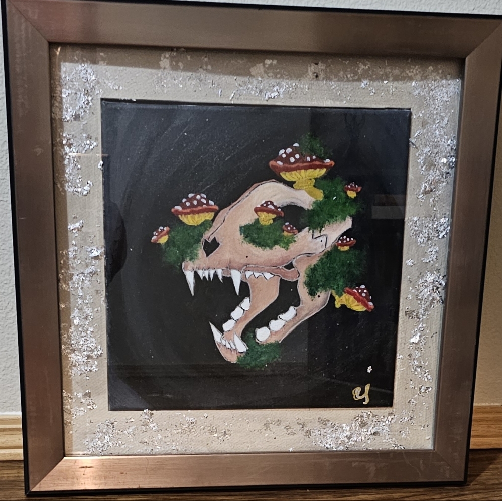 12x12 framed oil and acrylic on canvas